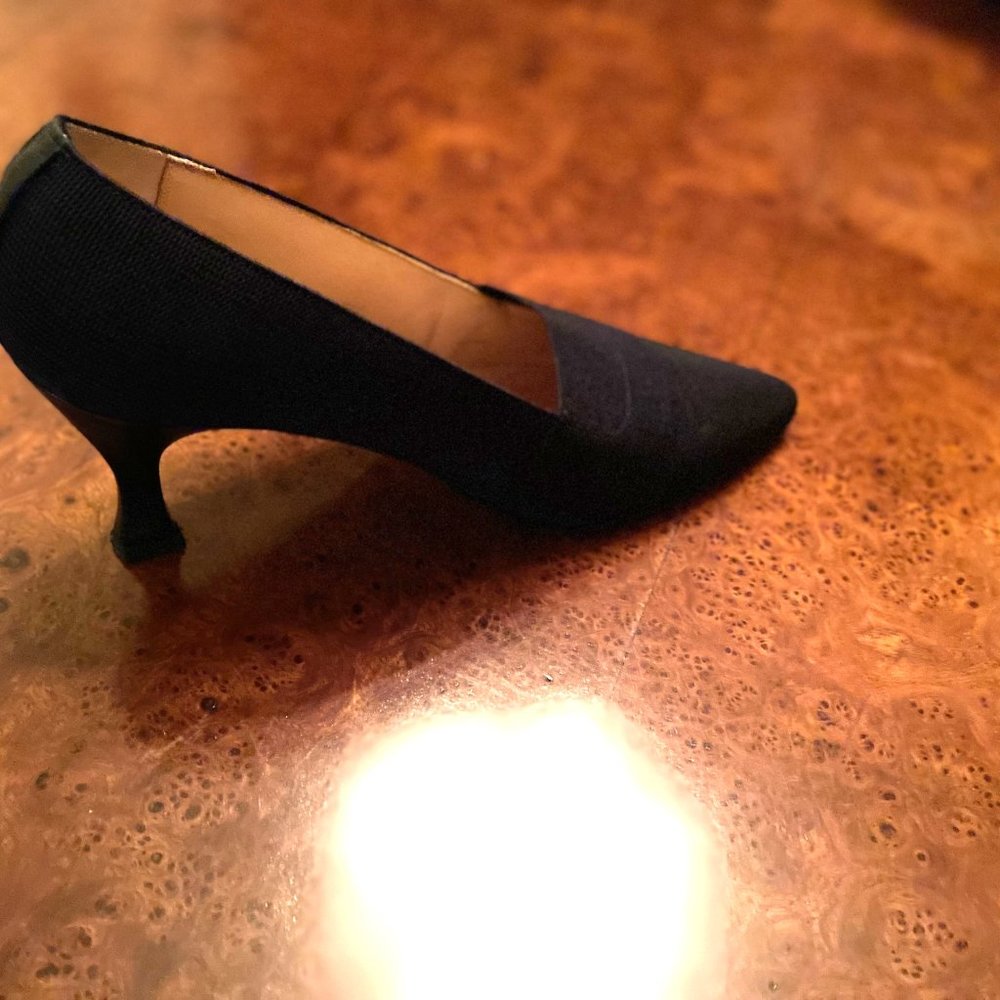 Navy Silk High Heel Pump